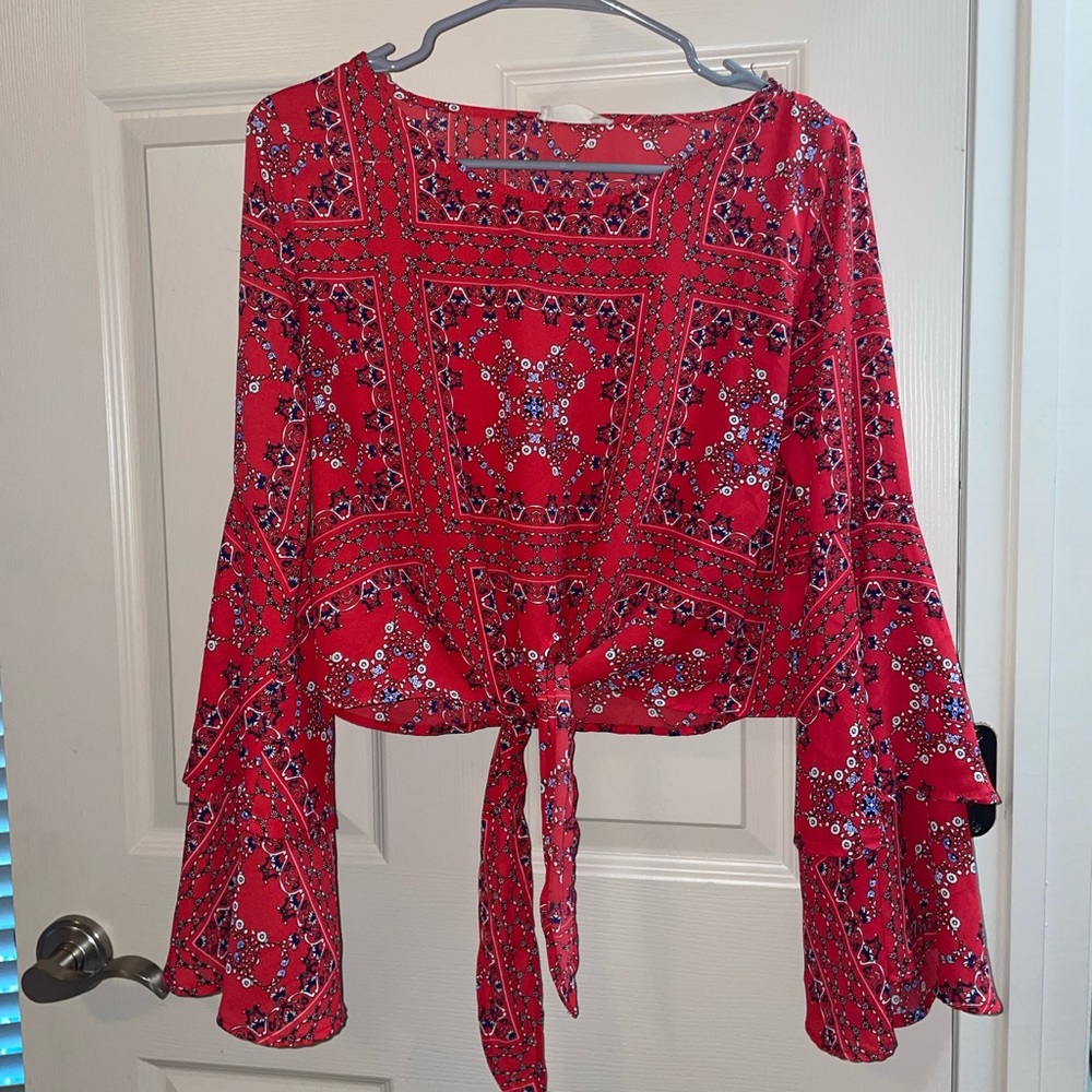 Red flowy blouse